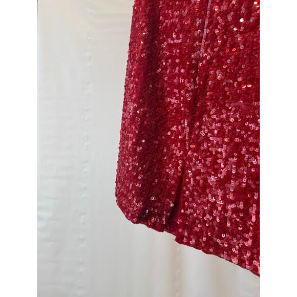 Newport News Easy Style Sequins Red Short Skirt Size 6 Back Zipper and Slit - Picture 5 of 6